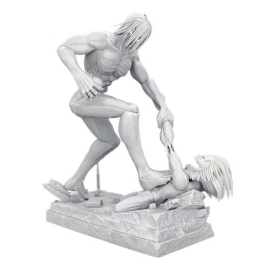 Cette figurine en résine du Titan Assaillant affrontant le Titan Mâchoire capture l'intensité de L'Attaque des Titans en haute qualité.