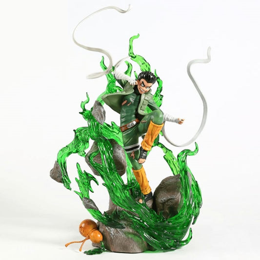 Figurine de Rock Lee en pleine action avec une reproduction fidèle de la technique Hachimon Tokou, parfaite pour les fans de Naruto.