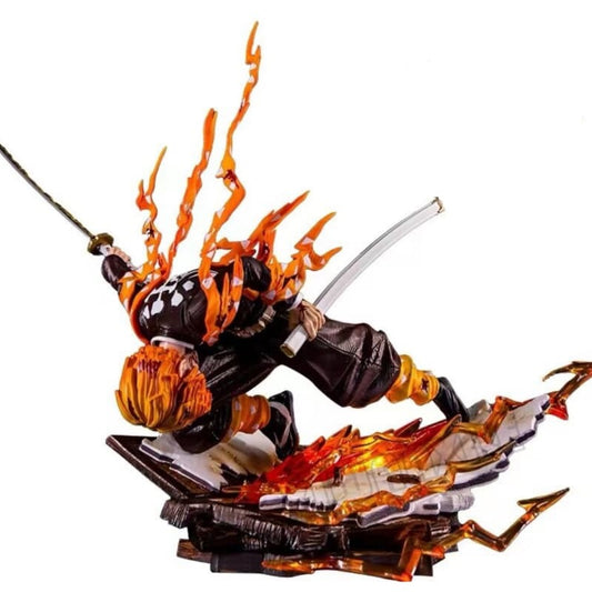 Mettez en avant la puissance de Zenitsu Agatsuma dans votre collection avec cette figurine de 28 cm de haut, représentant le guerrier utilisant la 7e forme du Dieu du Feu Céleste, fidèle au manga Demon Slayer.