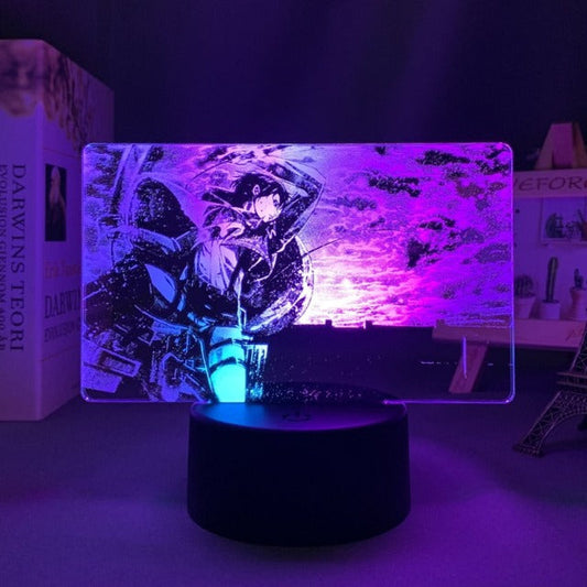Lampe Atmosphère Attaque des Titans : Illuminez votre espace avec cette lampe acrylique représentant Livaï, offrant 7 couleurs, avec ou sans télécommande, et alimentée par câble USB ou piles AA.