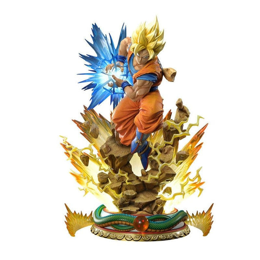 Ajoutez à votre collection cette figurine exceptionnelle de Son Goku en Super Saiyan 2, utilisant sa redoutable technique du Kamé Hamé Ha, tout droit tirée de l'univers épique de Dragon Ball Z