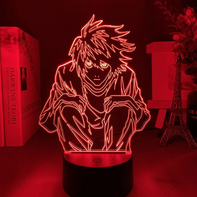 Lampe LED d'atmosphère Death Note avec le design de L : 7 couleurs, 20 cm x 15 cm, alimentation par câble USB inclus ou 3 piles AA (non incluses). Un incontournable pour les fans de Death Note !
