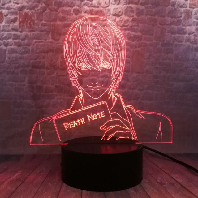 Lampe LED d'atmosphère Death Note avec le design de Light Yagami : 7 couleurs éclatantes, 20 cm x 15 cm, alimentée par câble USB inclus ou 3 piles AA (non incluses), parfaite pour décorer votre chambre.
