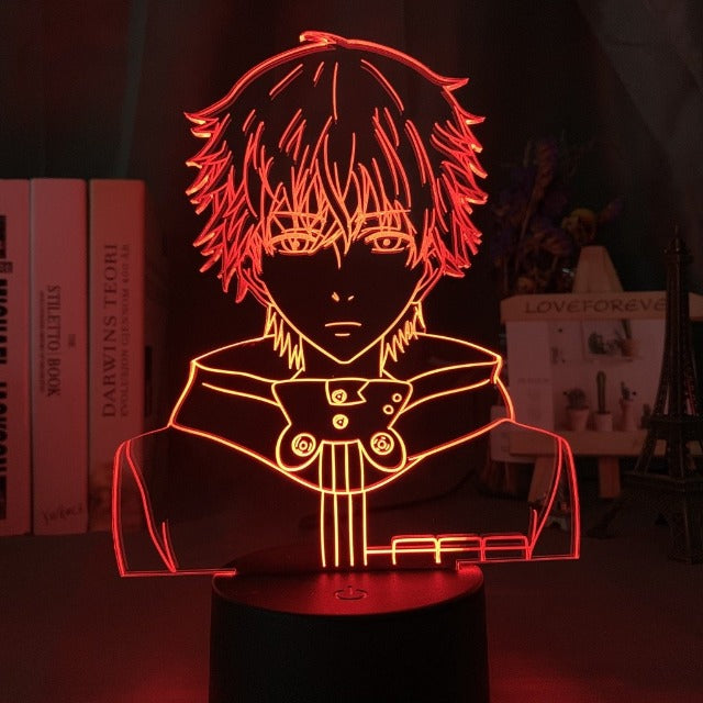 Une lampe LED acrylique aux couleurs de Tokyo Ghoul représentant Ken Kaneki, parfaite pour illuminer et décorer votre espace avec style