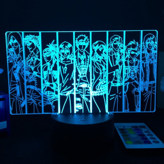 Lampe Bleach à l'effigie des personnages : 7 couleurs sans télécommande ou 16 avec, en acrylique durable et LED, de 20 cm, se branchant facilement par câble USB. Un must-have pour les fans de Bleach !
