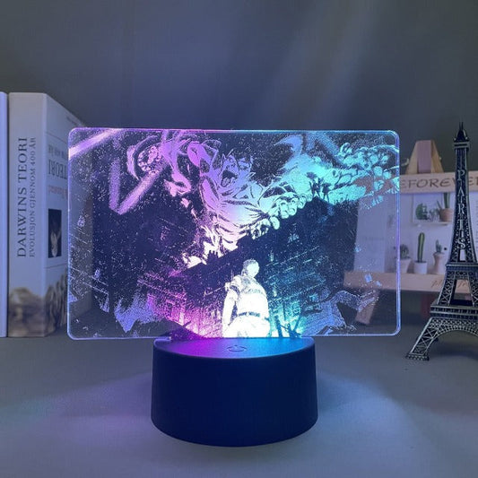 Lampe Atmosphère Attaque des Titans : Illuminez votre espace avec cette lampe acrylique Titan Assaillant, offrant 7 couleurs, avec ou sans télécommande, alimentée par câble USB ou piles AA