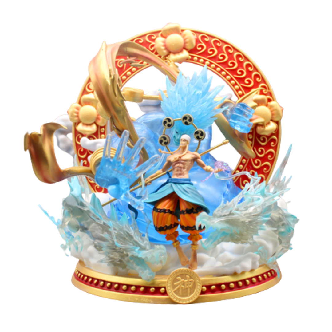 Figurine de Ener, alias "God Ener", l'ancien dieu régnant sur Skypea, 35 cm de haut, de haute qualité et fidèle au manga, dans son emballage d'origine, pour les fans de One Piece.