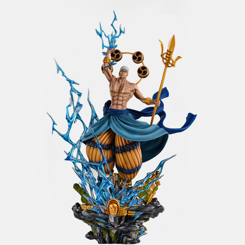 La Figurine One Piece de l'ancien Dieu Ener, un ajout impressionnant à ta collection One Piece, débordant de puissance et d'éclairs.