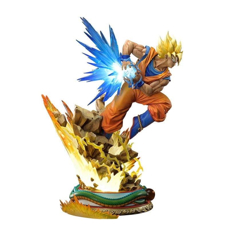 Ajoutez à votre collection cette figurine exceptionnelle de Son Goku en Super Saiyan 2, utilisant sa redoutable technique du Kamé Hamé Ha, tout droit tirée de l'univers épique de Dragon Ball Z