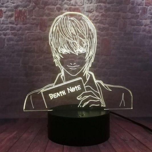 Lampe LED d'atmosphère Death Note avec le design de Light Yagami : 7 couleurs éclatantes, 20 cm x 15 cm, alimentée par câble USB inclus ou 3 piles AA (non incluses), parfaite pour décorer votre chambre.
