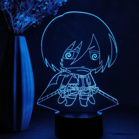 Illuminez votre espace avec style grâce à cette lampe acrylique à l'effigie de Mikasa, disponible en 7 ou 16 couleurs captivantes.