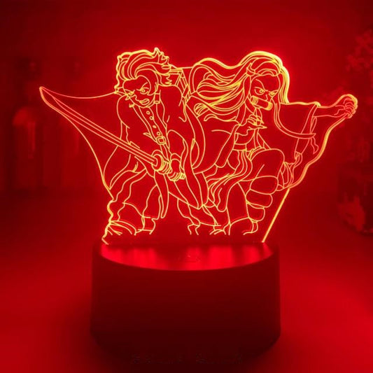 Illuminez la chambre ou le salon des plus grands fans de Demon Slayer avec cette lampe LED multicolore représentant Tanjiro et sa sœur Nezuko.