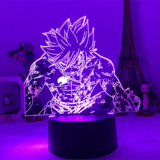 Lampe de combat Natsu, idéale pour les fans de Fairy Tail, offrant 16 couleurs et une télécommande pour une ambiance magique.